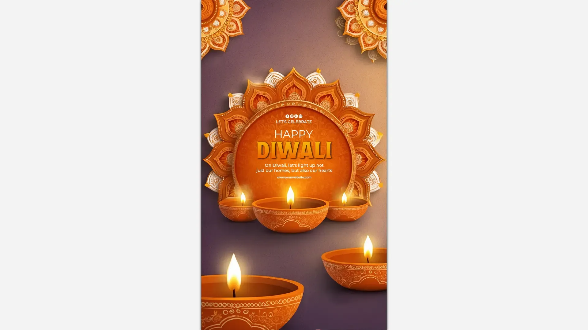 Vibrant Diwali Wishes Instagram Story PSD with Intricate Mandala Design